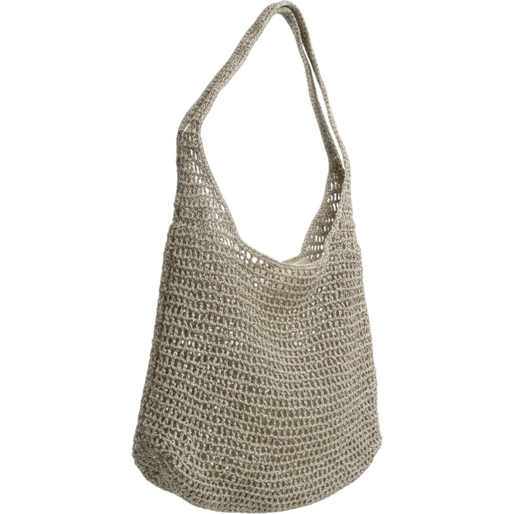 Champagne Gold Crochet Hobo Bag Metallic Woven Slouchy Shoulder Bag Bohemian